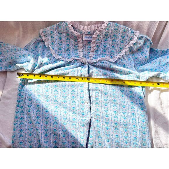 VTG LANZ OF SALZBURG FLANNEL TYROLEAN NIGHTGOWN HEART BLUE FLORAL WOMENS SZ L - Picture 7 of 9
